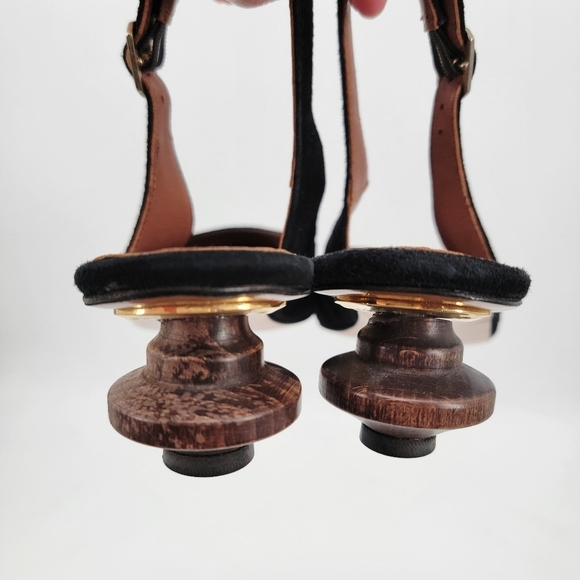 Souliers Martinez Black Pointed Toe Wooden Kitten Heel Slingback Size 8 EU 39 - Picture 4 of 16